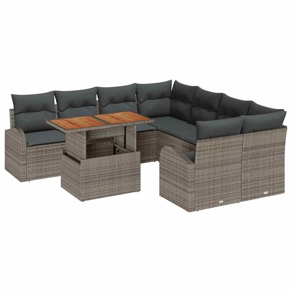vidaXL Σετ Καναπέ Κήπου με αποθήκευση 9 pcs Γκρι Πολυ ράταν