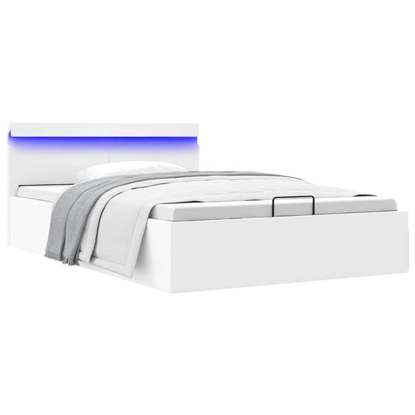 vidaXL Πλαίσιο Κρεβατιού με Αποθ. Χώρο/LED Λευκό 120x200 εκ. Δερματίνη