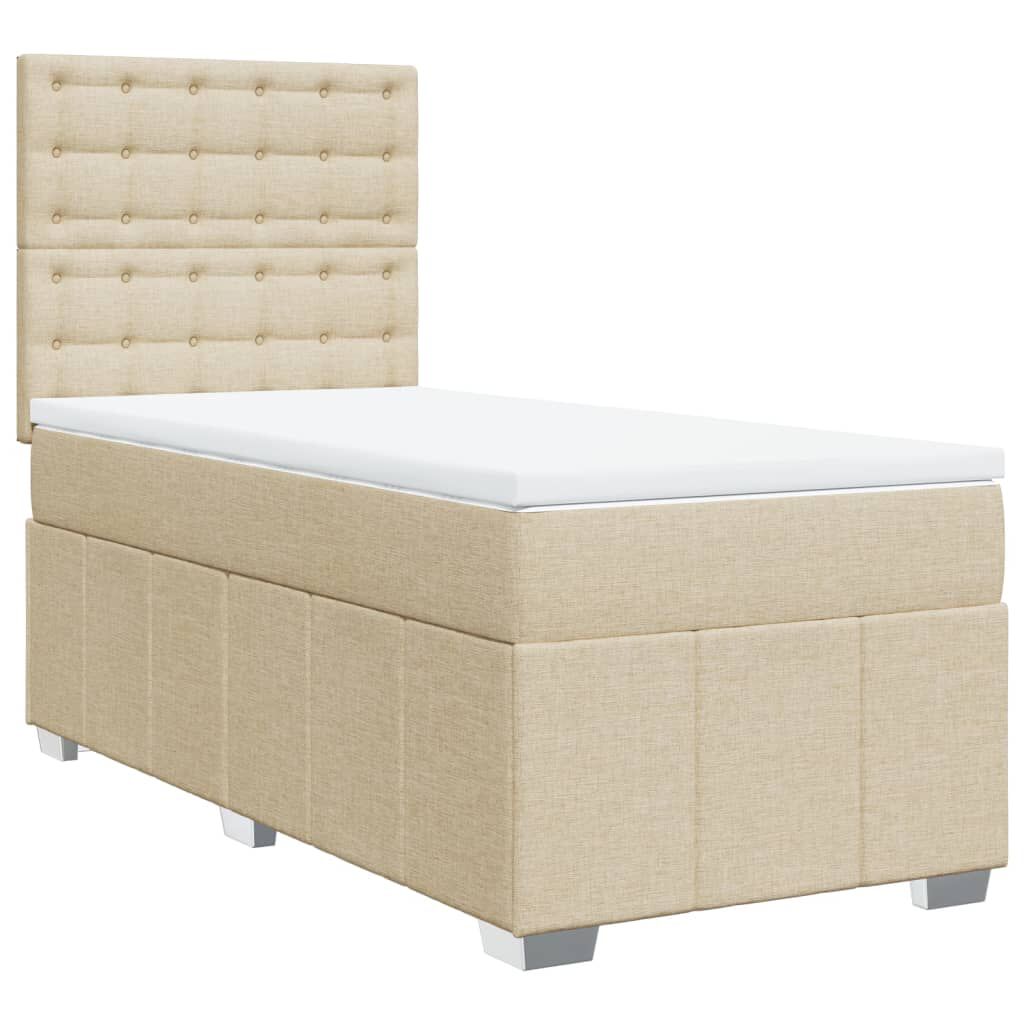 vidaXL Κρεβάτι Boxspring με Στρώμα Κρεμ 90x200 εκ.Υφασμάτινο