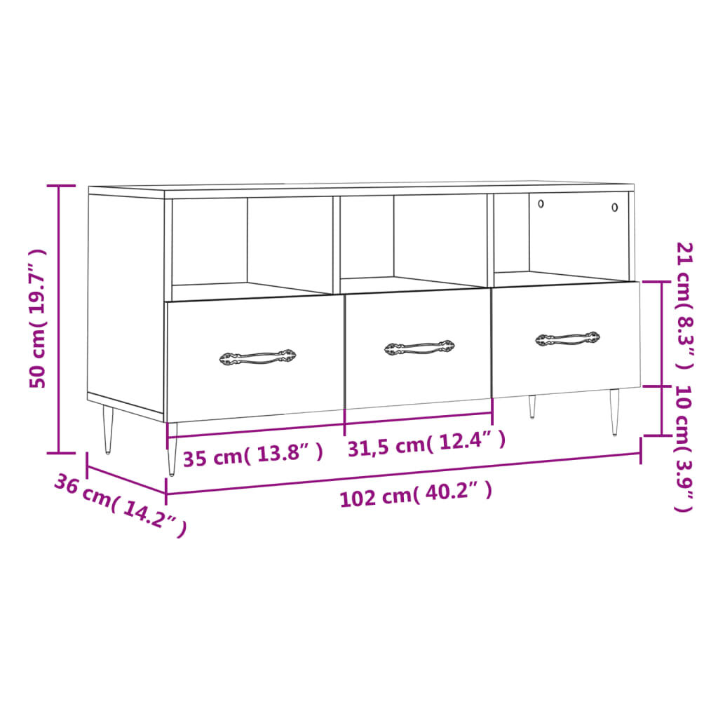 vidaXL Έπιπλο Τηλεόρασης Sonoma Δρυς 102 x 36 x 50 εκ. Επεξεργ. Ξύλο