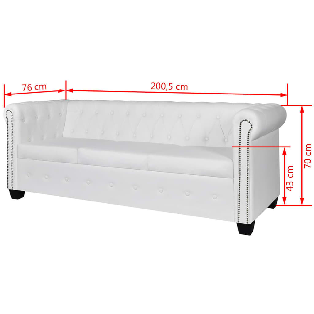 vidaXL Καναπέδες Chesterfield Διθέσιος + Τριθέσιος Λευκό Συνθ. Δέρμα