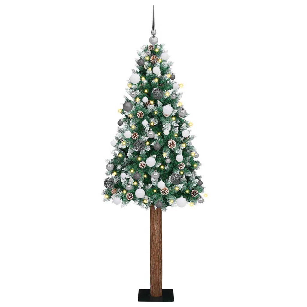 vidaXL Slim Christmas Tree LEDs & Σετ Μπάλες Πράσινο 210 εκ PVC
