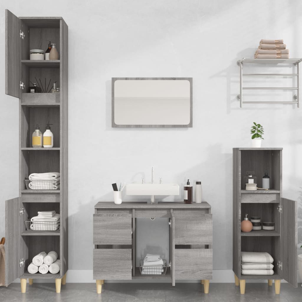 vidaXL Ντουλάπι Νιπτήρα Γκρι Sonoma 80 x 33 x 60εκ. Επεξεργασμένο Ξύλο