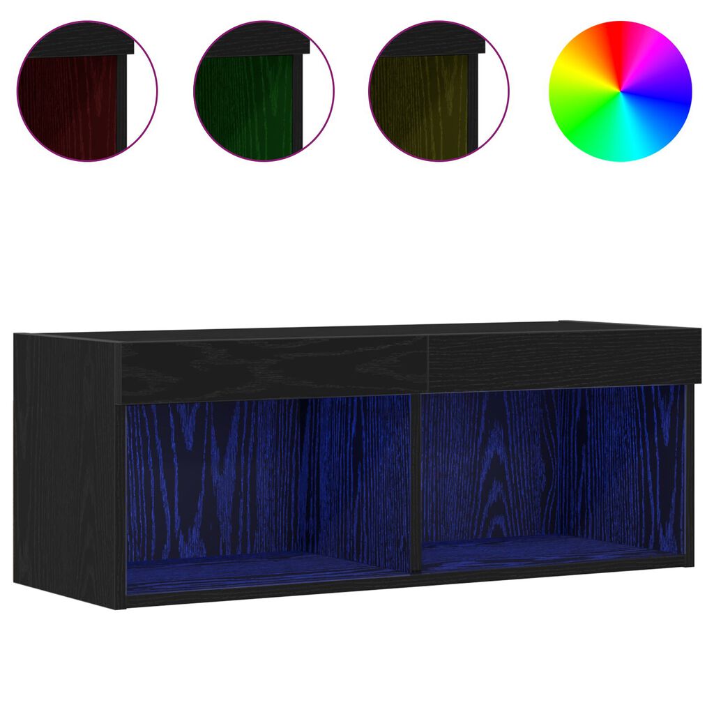 vidaXL Κάγκελα Τηλεόρασης με LED Φώτα 2 τμχ Μαύρη Δρυς 80x30x30 εκ