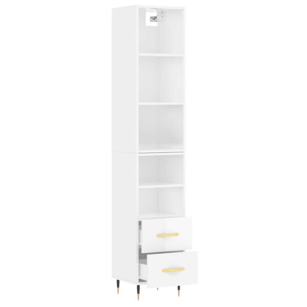 vidaXL Ντουλάπι Γυαλ. Λευκό 34,5 x 34 x 180 εκ. από Επεξεργασμένο Ξύλο
