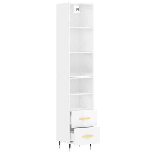 vidaXL Ντουλάπι Γυαλ. Λευκό 34,5 x 34 x 180 εκ. από Επεξεργασμένο Ξύλο