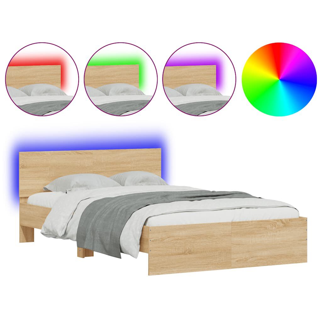 vidaXL Πλαίσιο Κρεβατιού με Κεφαλάρι/LED Sonoma Δρυς 120 x 190 εκ.