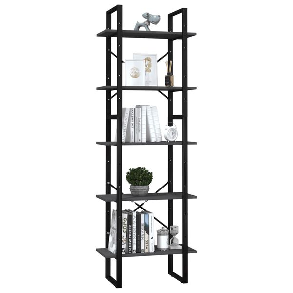 vidaXL Βιβλιοθήκη με 5 Ράφια Γκρι 60 x 30 x 175 εκ. από Ξύλο Πεύκου