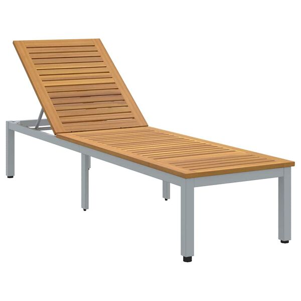 vidaXL Ξαπλώστρα 1-πρόσωπο Γκρι 200 x 55 x 35 εκ. Μασίφ ξύλο ακακίας