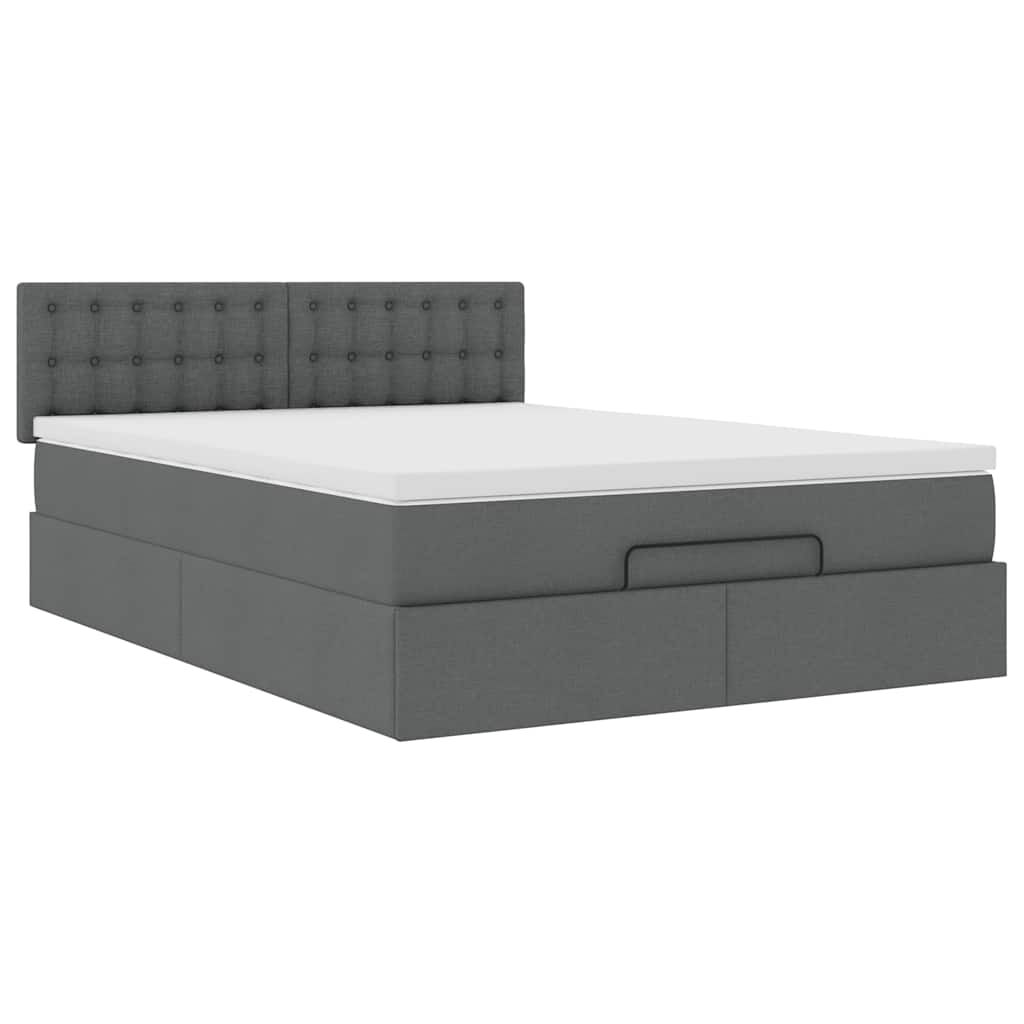vidaXL Οθωμανικό κρεβάτι με στρώμα & LEDs Σκούρο γκρι 140x190cm Ύφασμα