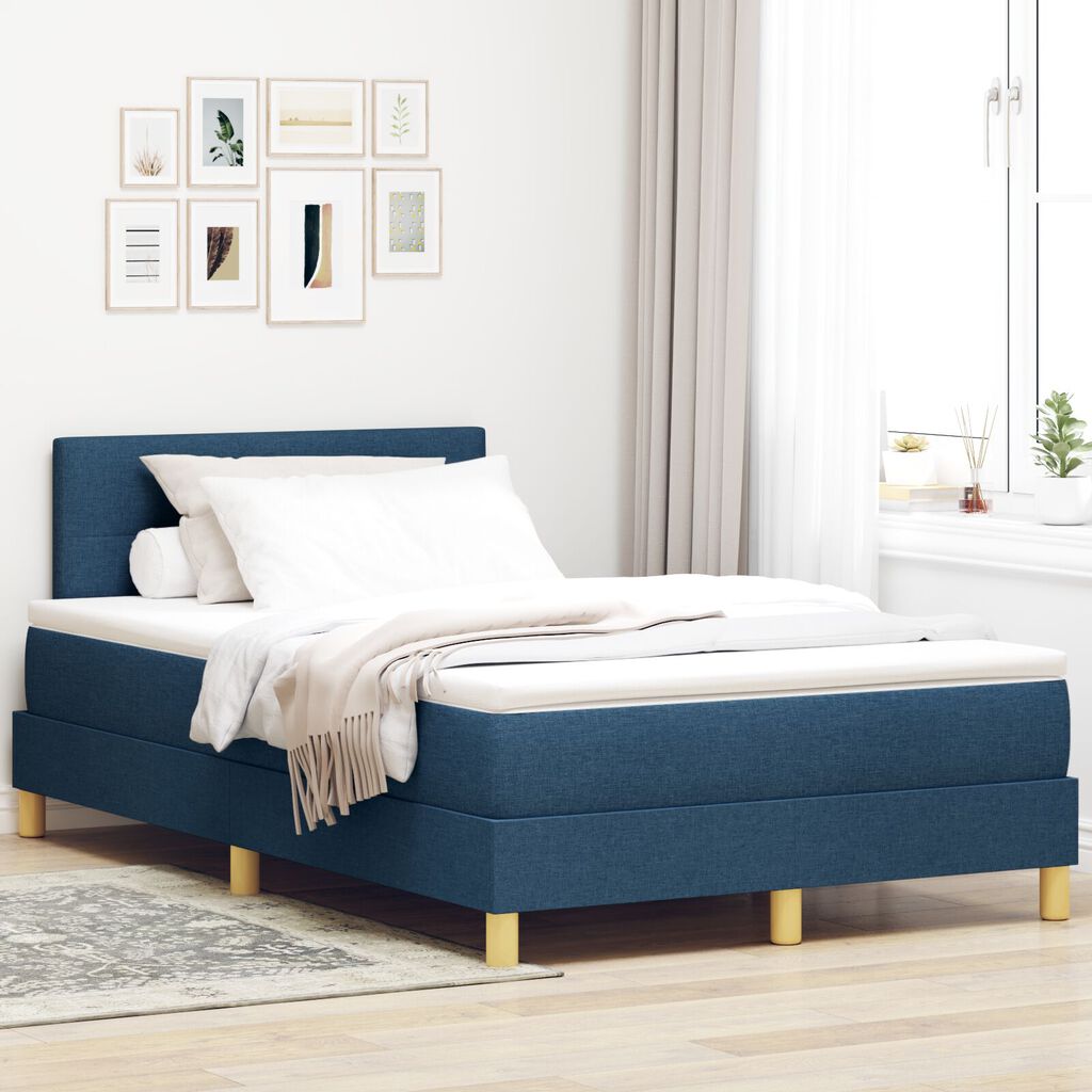 vidaXL Κρεβάτι Box Spring με Στρώμα Μπλε 120x200 εκ Ύφασμα
