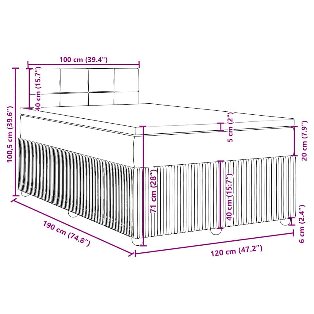 vidaXL Κρεβάτι Boxspring με Στρώμα Μπλε 120x190 εκ. Βελούδινο