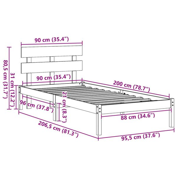 vidaXL Κρεβάτι με κεφαλάρι Wax Brown 90x200 εκ Μασίφ ξύλο πεύκου