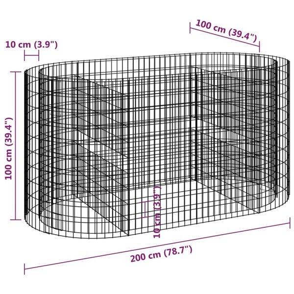 vidaXL Συρματοκιβώτιο-Γλάστρα Υπερυψωμένη 200x100x100 εκ Γαλβ. Ατσάλι