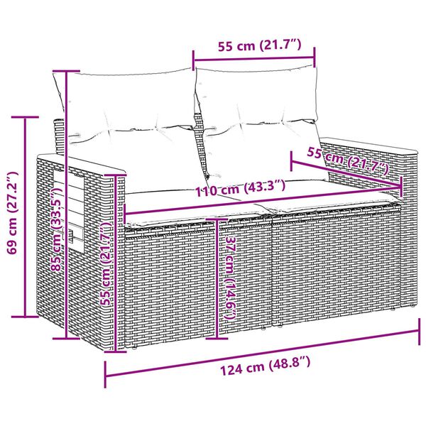 vidaXL Σετ Καναπέ Κήπου με μαξιλάρι 9 pcs Γκρι 100 x 100 x 71 cm
