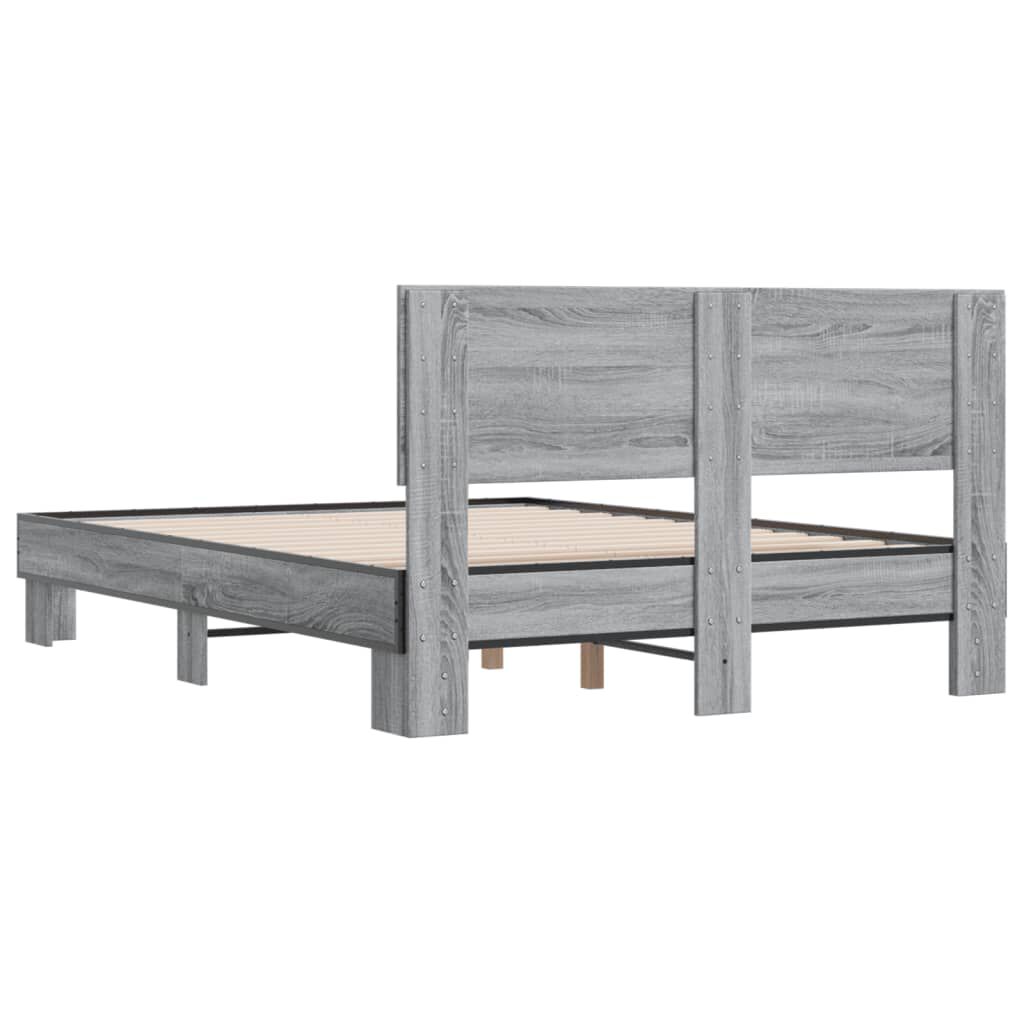 vidaXL Πλαίσιο Κρεβατιού Γκρι Sonoma 140x200 εκ. Επεξ. Ξύλο & Μέταλλο