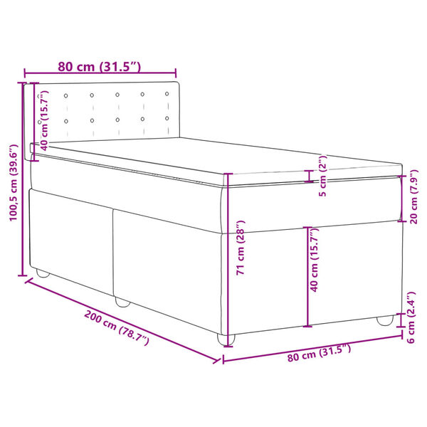 vidaXL Κρεβάτι Boxspring με Στρώμα Σκούρο Καφέ 80x200 εκ. Υφασμάτινο