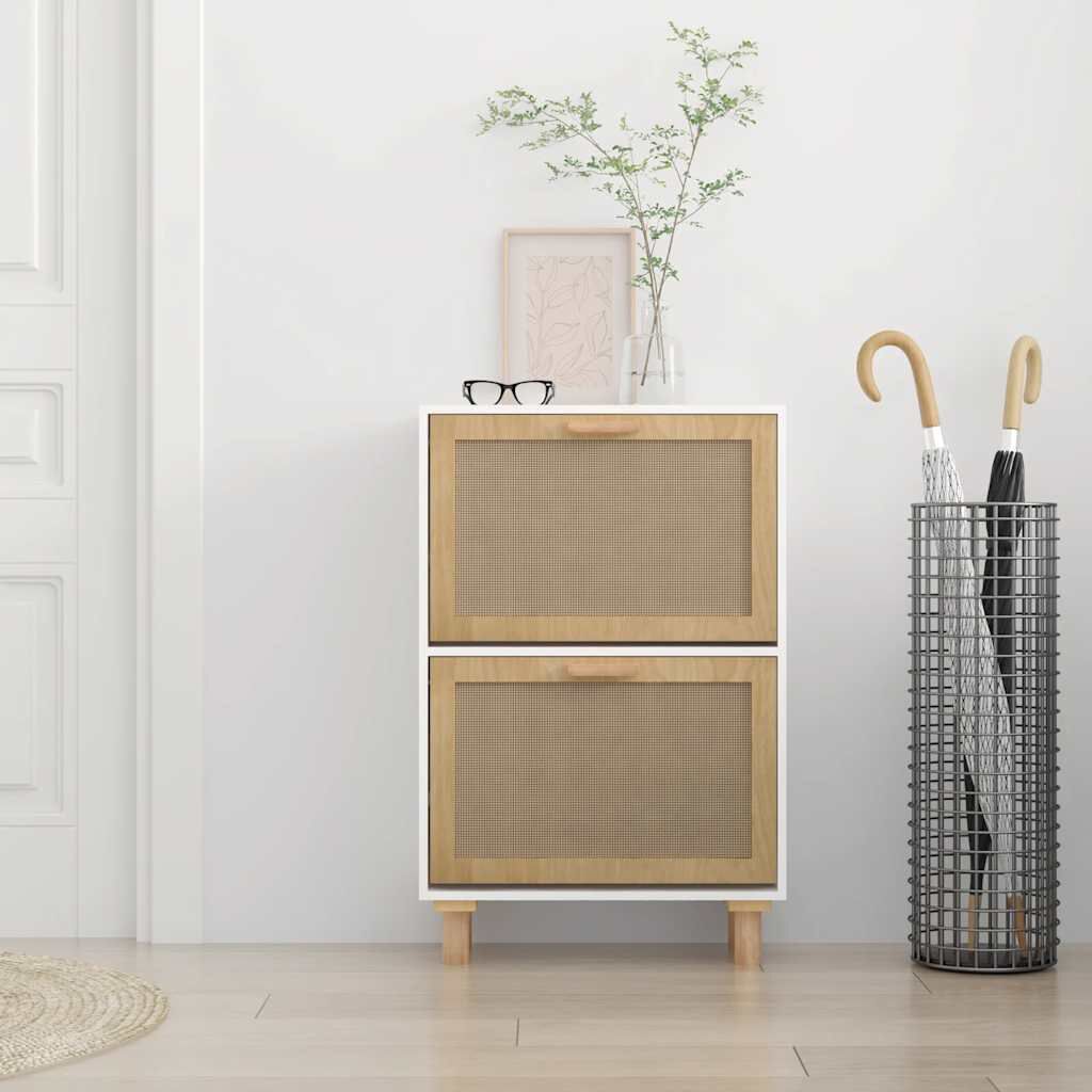 vidaXL Παπουτσοθήκη Λευκή 52x25x80 εκ Επεξεργασμένο Ξύλο&Φυσικό Ρατάν