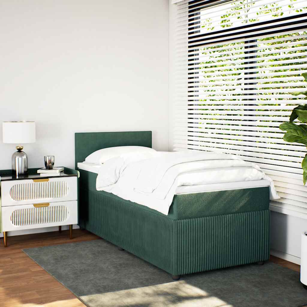 vidaXL Κρεβάτι Boxspring με Στρώμα Σκούρο Πράσινο 90x190 εκ. Βελούδινο