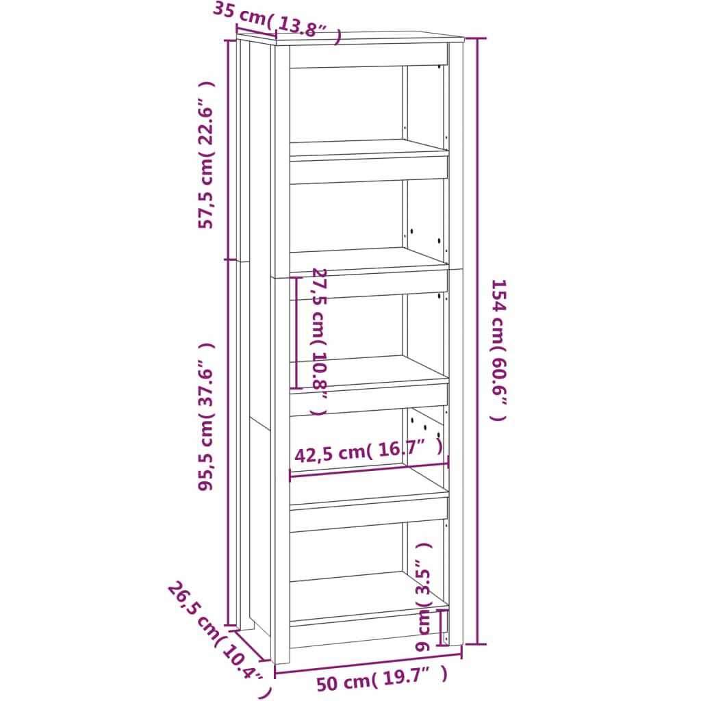 vidaXL Βιβλιοθήκη Λευκή 50 x 35 x 154 εκ. από Μασίφ Ξύλο Πεύκου