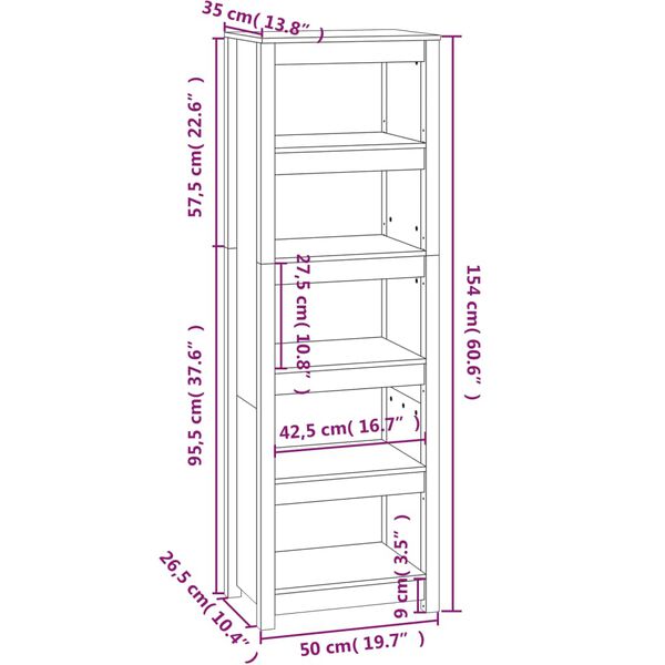 vidaXL Βιβλιοθήκη Λευκή 50 x 35 x 154 εκ. από Μασίφ Ξύλο Πεύκου