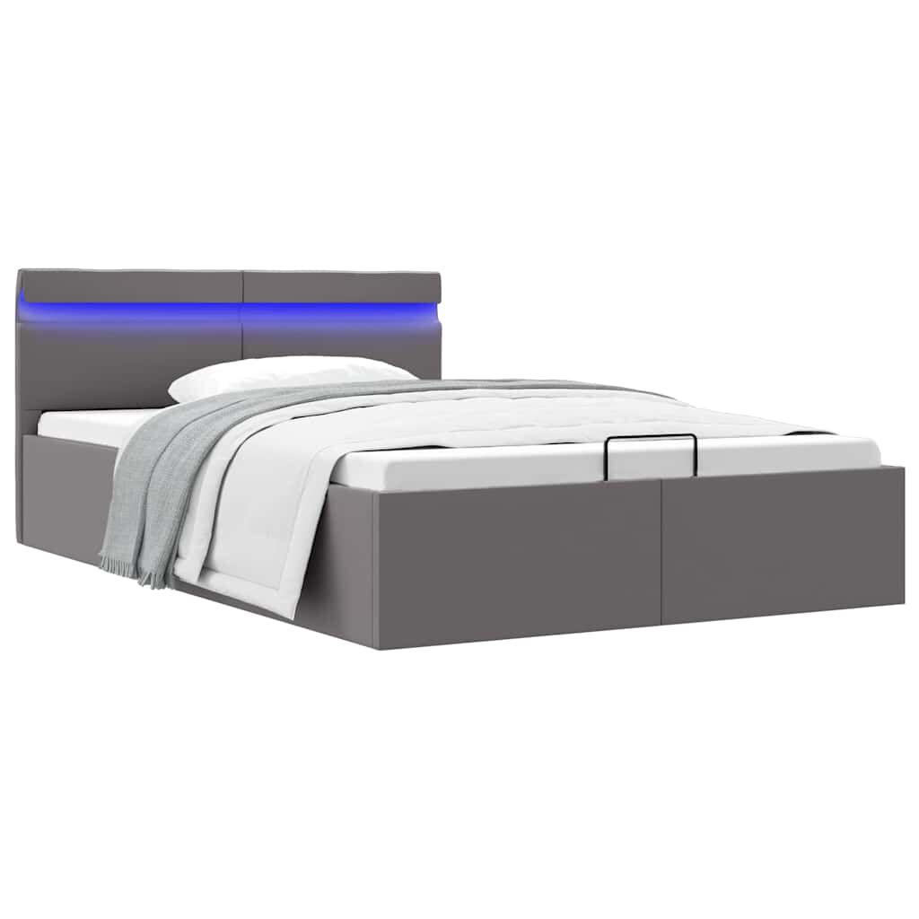 vidaXL Πλαίσιο Κρεβατιού Αποθ. Χώρο/LED Γκρι 120x200 εκ. Δερματίνη