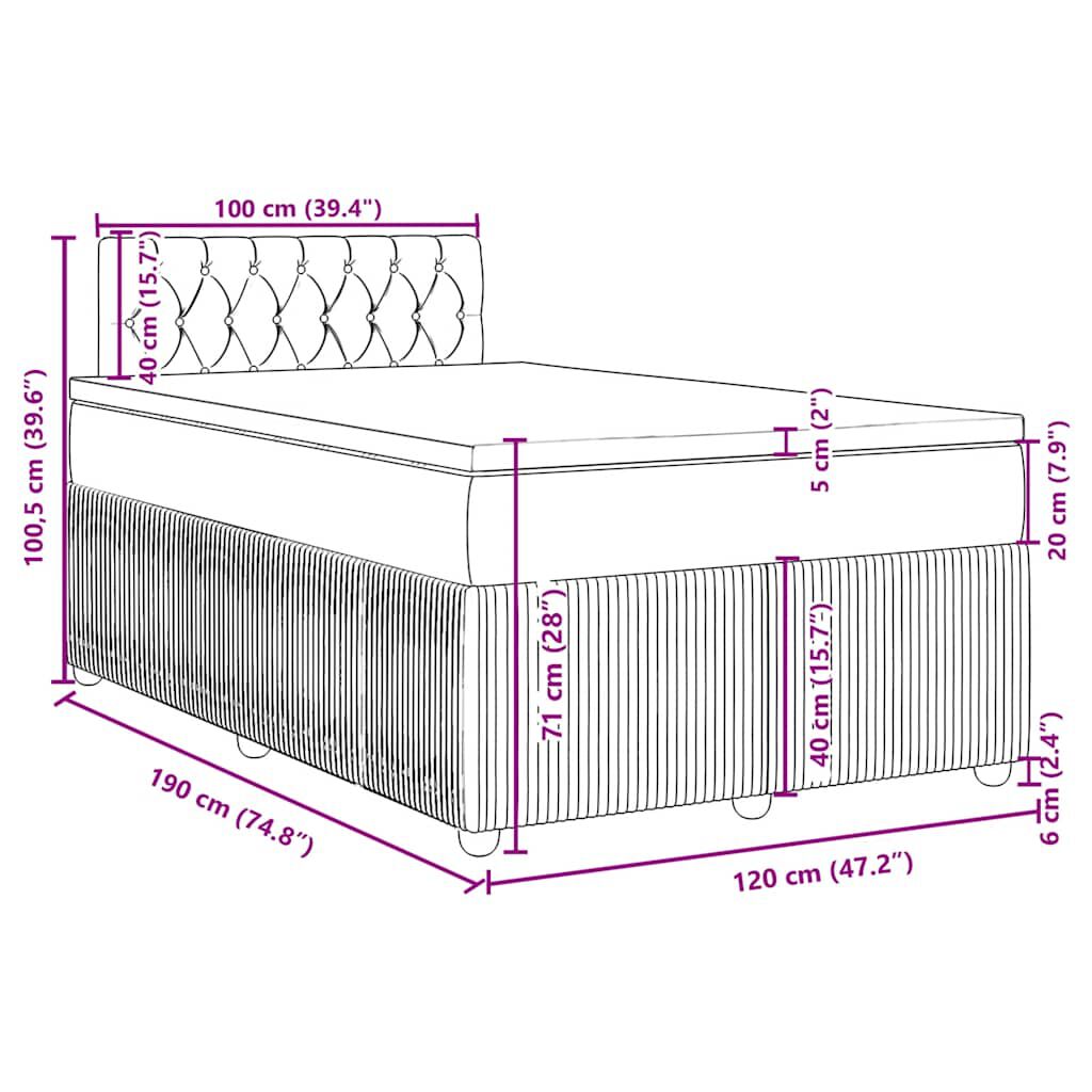 vidaXL Κρεβάτι Boxspring με Στρώμα Σκούρο Καφέ 120x190 εκ Υφασμάτινο