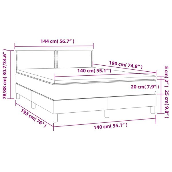 vidaXL Κρεβάτι Boxspring με Στρώμα Λευκό 140x190εκ.από Συνθετικό Δέρμα