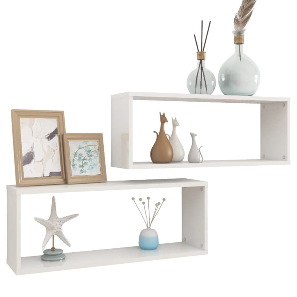 vidaXL Ράφια Κύβοι Τοίχου 2 τεμ. Γυαλ. Λευκό 60x15x30 εκ. Επεξ. Ξύλο