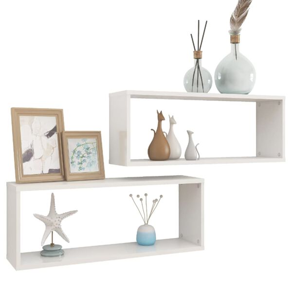 vidaXL Ράφια Κύβοι Τοίχου 2 τεμ. Γυαλ. Λευκό 60x15x30 εκ. Επεξ. Ξύλο