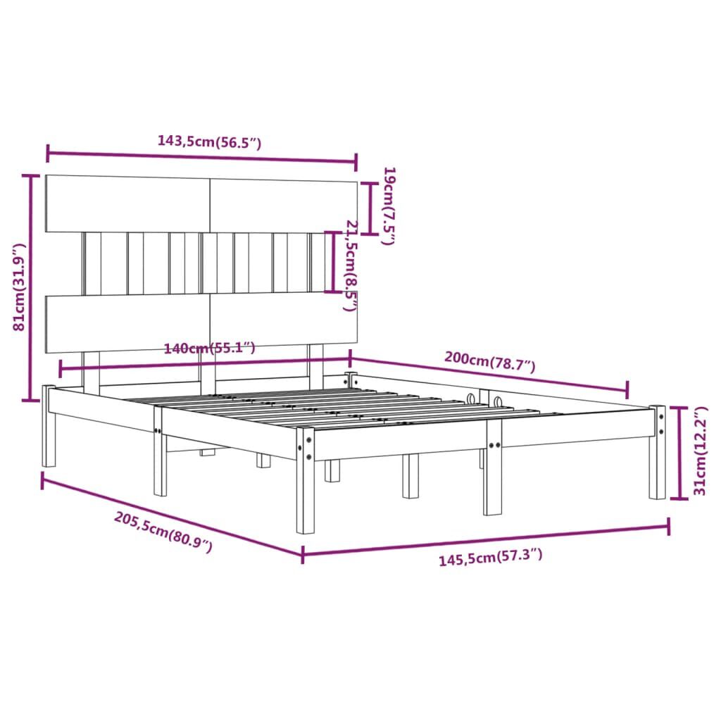 vidaXL Πλαίσιο Κρεβατιού 140 x 200 εκ. από Μασίφ Ξύλο
