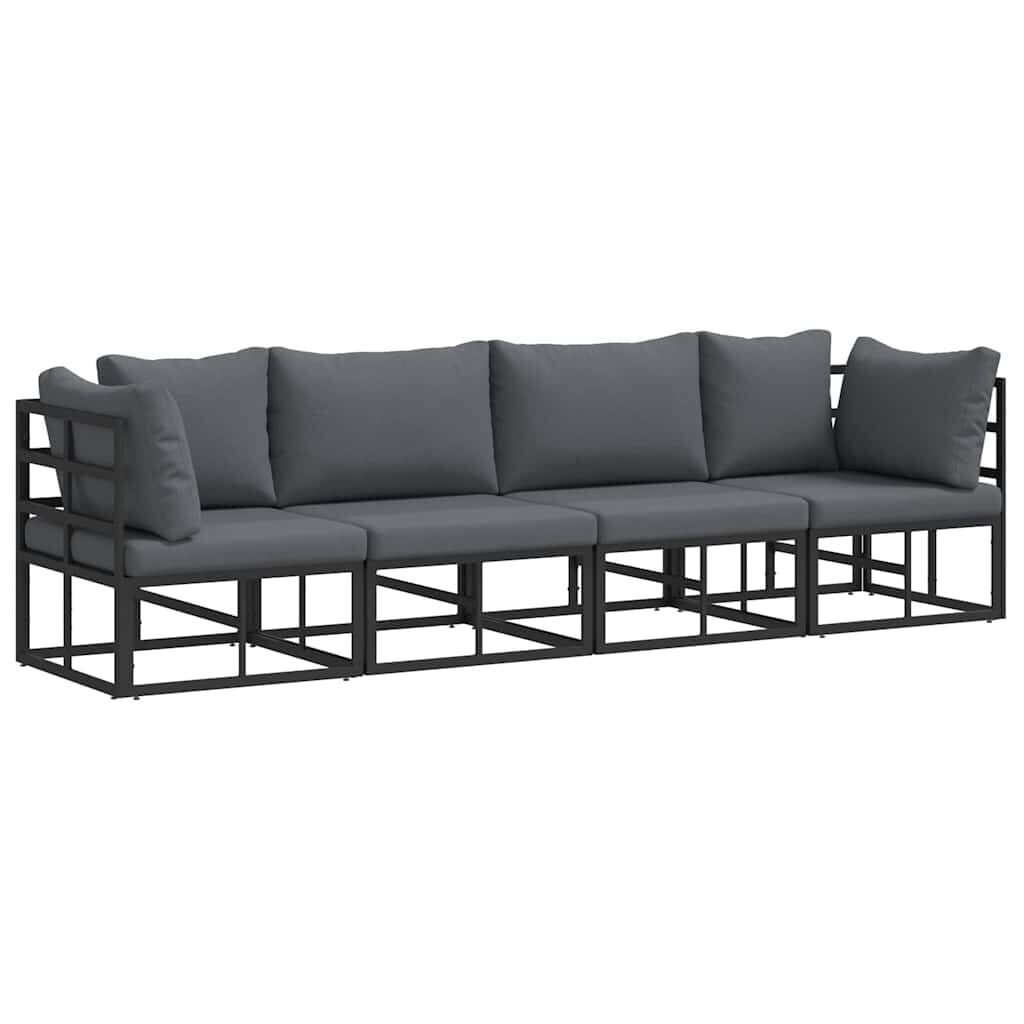 vidaXL Σετ Καναπέ Κήπου με μαξιλάρι 4 pcs Μαύρο Αλουμίνιο