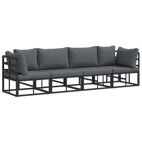 vidaXL Σετ Καναπέ Κήπου με μαξιλάρι 4 pcs Μαύρο Αλουμίνιο