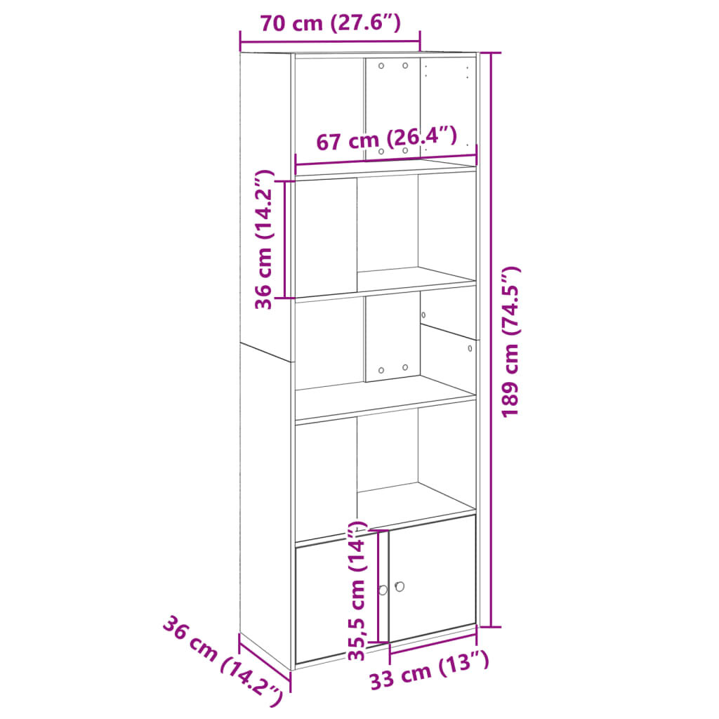 vidaXL Βιβλιοθήκη Γκρι Sonoma 70x36x189 εκ. από Επεξεργ. Ξύλο