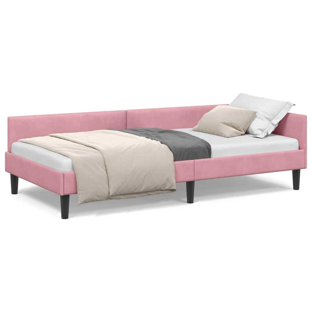vidaXL Πλαϊνό Κρεβάτι Ροζ 90 x 190 cm Βελούδο και Στιβαρή ξυλεία