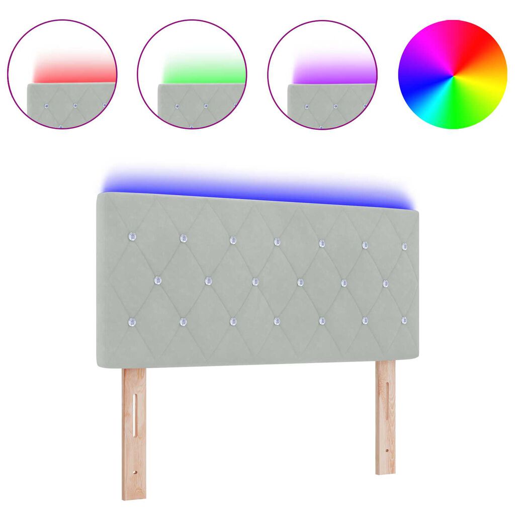 vidaXL LED Κεφαλάρι Ταφταρισμένο Ανοιχτό Γκρι 90 εκ. Βελουτέ