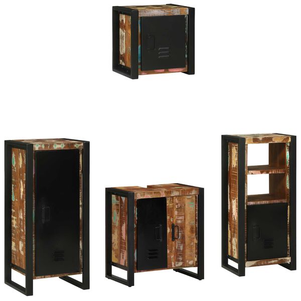 vidaXL Σετ Επίπλων Μπάνιου 4 pcs Πολύχρωμο Στερεό ανακτημένο ξύλο