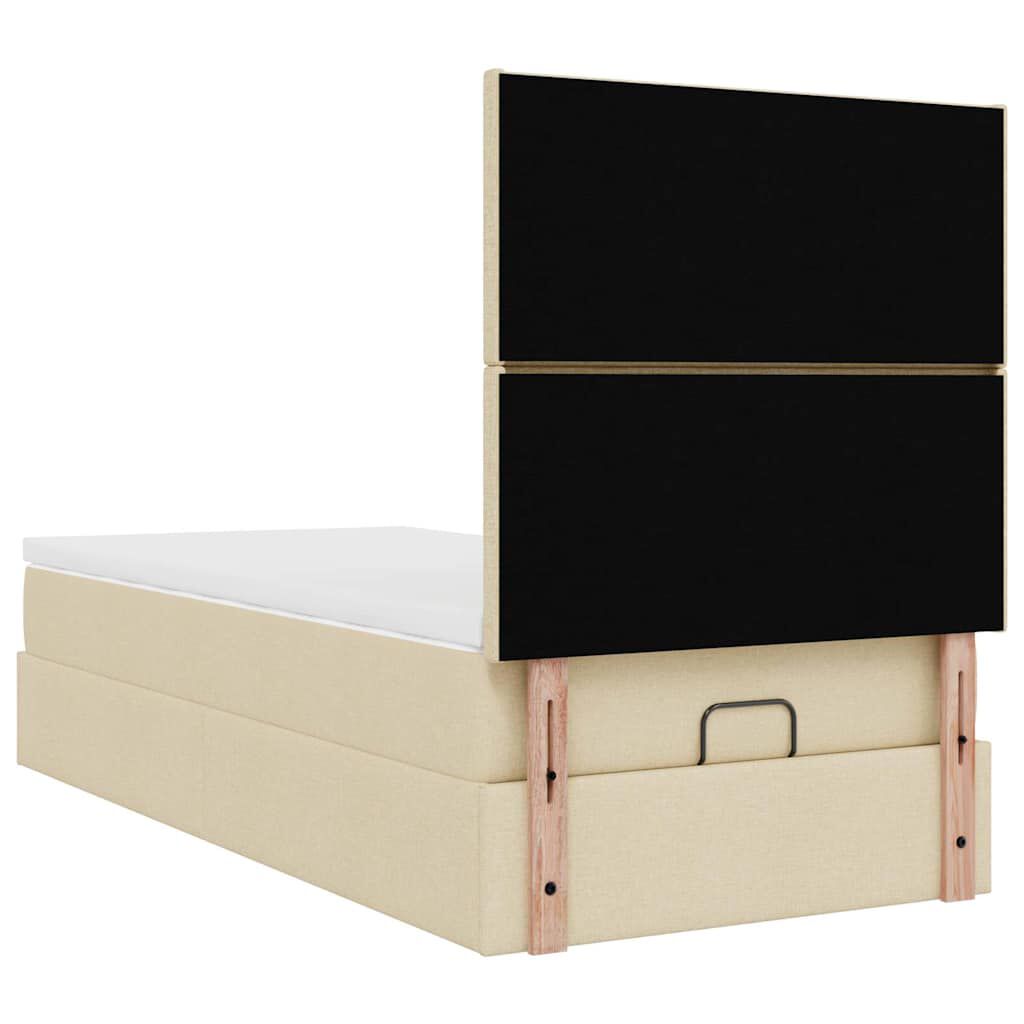vidaXL Οθωμανικό κρεβάτι με στρώμα Cream 90x200cm ύφασμα