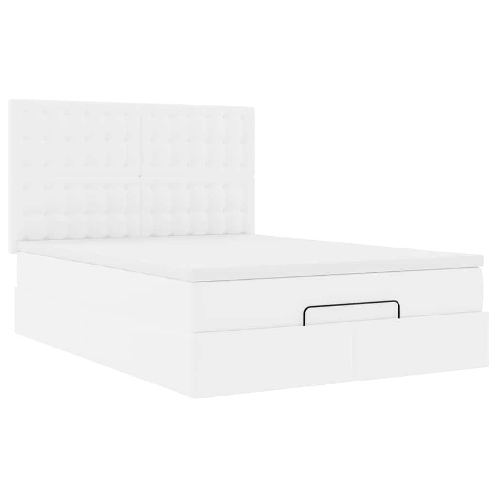 vidaXL Οθωμανικό κρεβάτι με στρώμα Λευκό 140x200cm Faux Leather