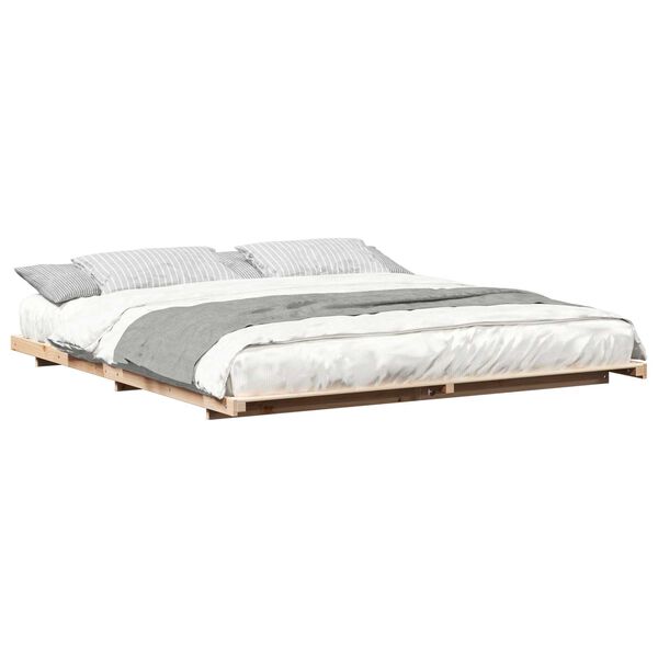 vidaXL Κρεβάτι δαπέδου Καφέ 180 x 210 cm Μασίφ ξύλο πεύκου