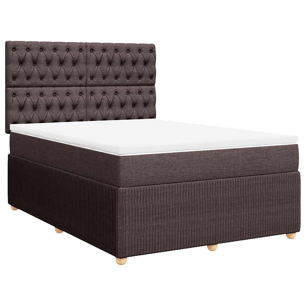 vidaXL Κρεβάτι Boxspring με Στρώμα Σκούρο Καφέ 140x190 εκ. Υφασμάτινο