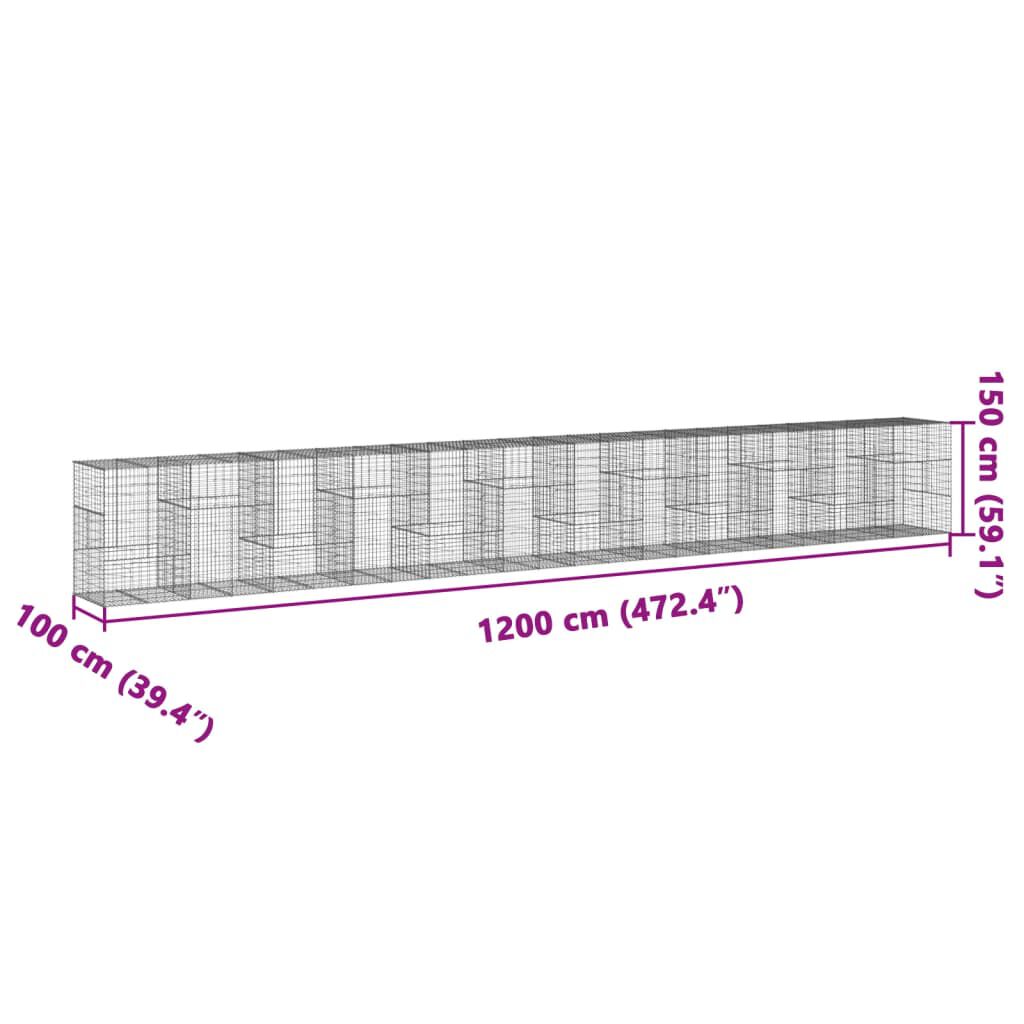 vidaXL Συρματοκιβώτιο με Κάλυμμα 1200x100x150 εκ. Γαλβανισμένο Χάλυβα