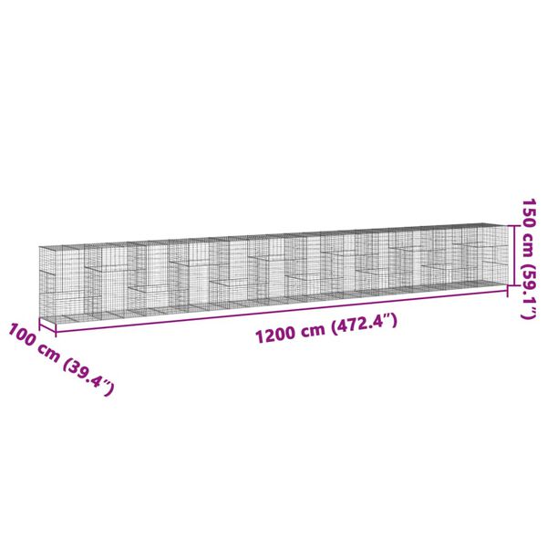 vidaXL Συρματοκιβώτιο με Κάλυμμα 1200x100x150 εκ. Γαλβανισμένο Χάλυβα