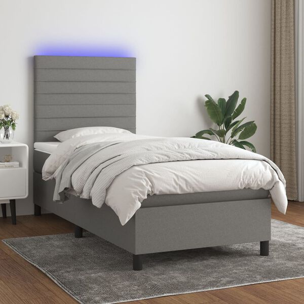 vidaXL &Kappa;&rho;&epsilon;&beta;ά&tau;&iota; Boxspring &mu;&epsilon; &Sigma;&tau;&rho;ώ&mu;&alpha; & LED &Sigma;&kappa;.&Gamma;&kappa;&rho;&iota; 90x200 &epsilon;&kappa;. &Upsilon;&phi;&alpha;&sigma;&mu;ά&tau;&iota;&nu;&omicron;