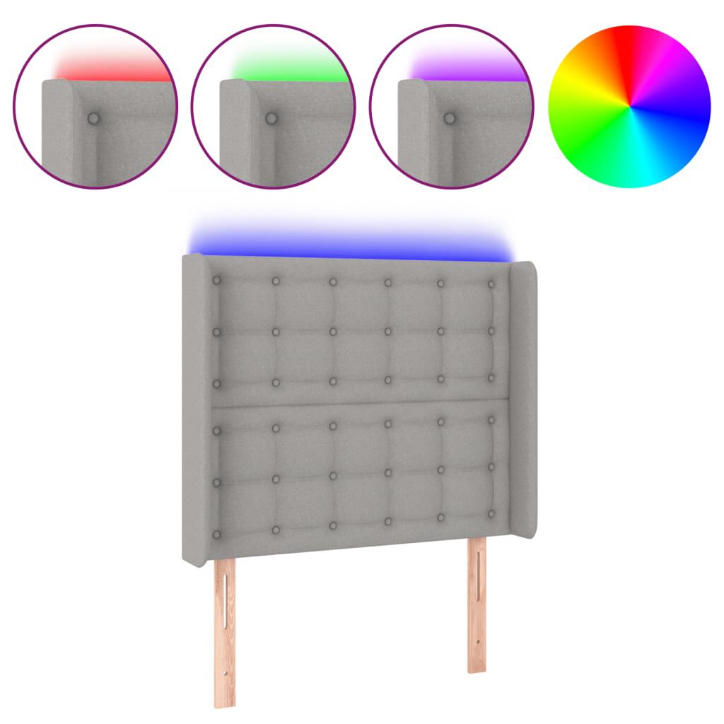vidaXL Κεφαλάρι Κρεβατιού LED Ανοιχτό Γκρι 83x16x118/128εκ. Υφασμάτινο