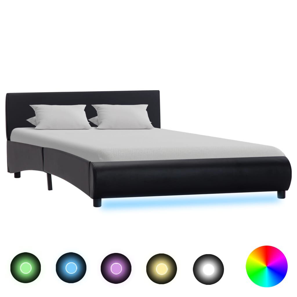 vidaXL Πλαίσιο Κρεβατιού με LED Μαύρο 140x200 εκ. από Συνθετικό Δέρμα