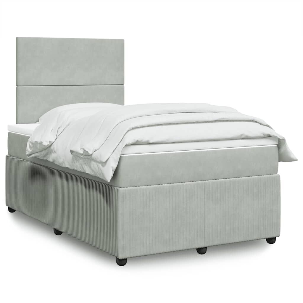 vidaXL Κρεβάτι Boxspring με Στρώμα Ανοιχτό Γκρι 120x200 εκ. Βελούδινο