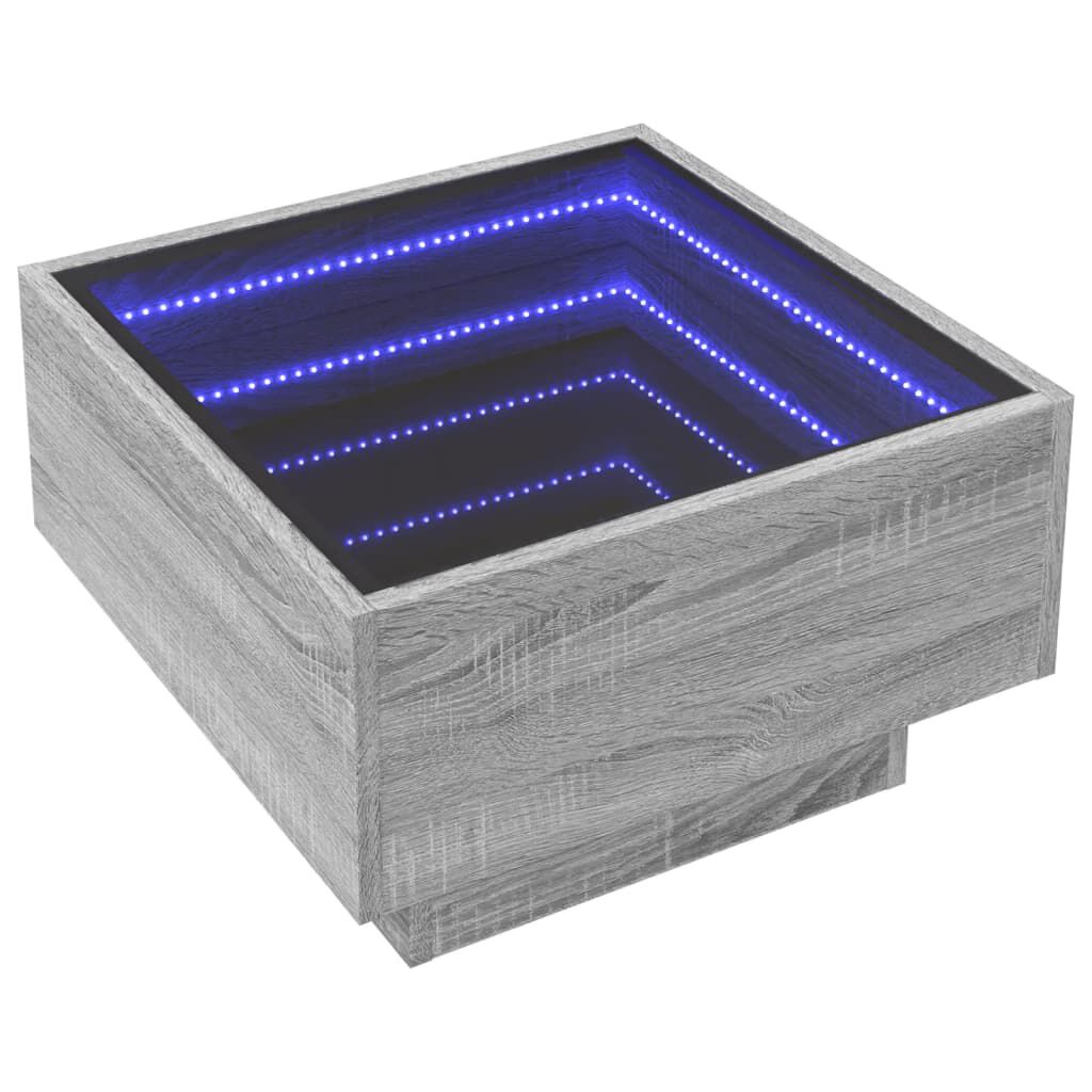 vidaXL Τραπεζάκι Σαλονιού με LED Γκρι 50x50x30 εκ. Επεξεργασμένο Ξύλο