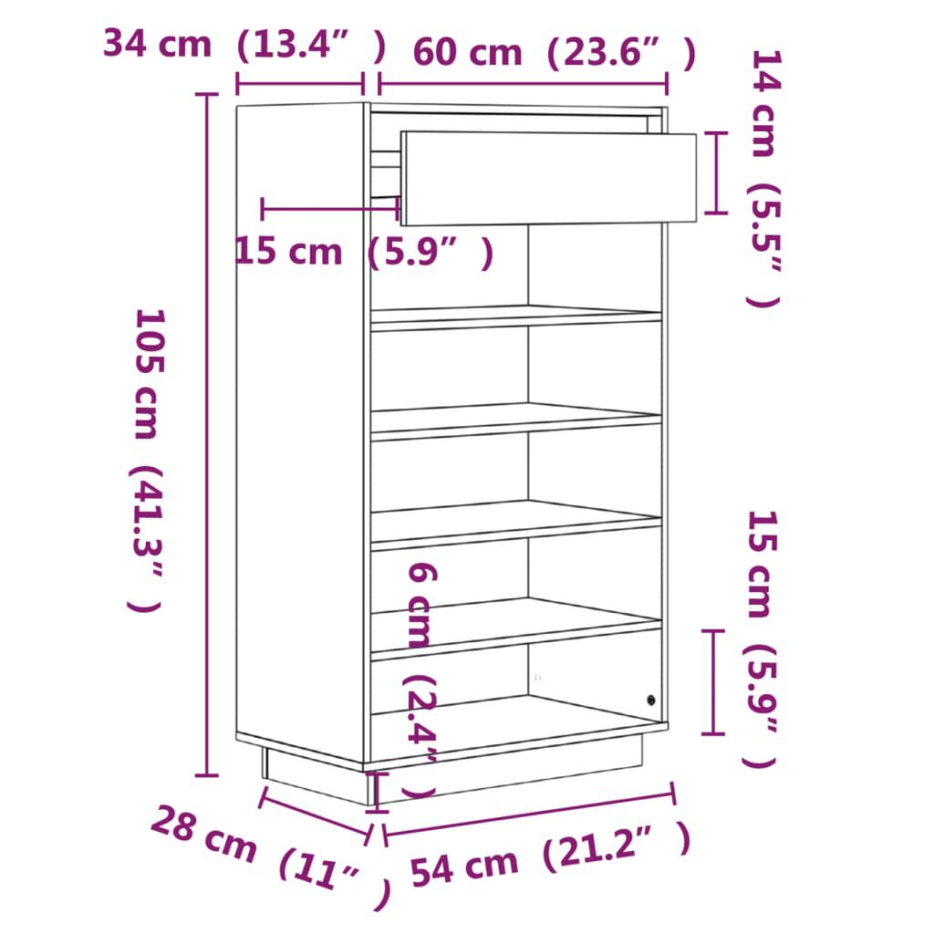 vidaXL Παπουτσοθήκη Γκρι 60 x 34 x 105 εκ. από Μασίφ Ξύλο Πεύκου