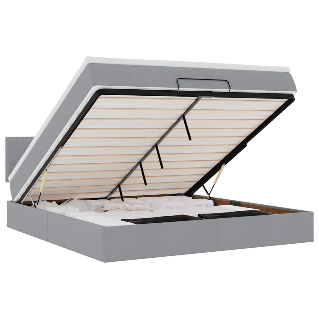 vidaXL Οθωμανικό κρεβάτι με στρώμα&LEDs Ανοιχτό γκρι 180x200cm ύφασμα